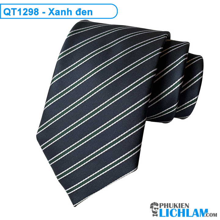 Cà vạt nam bản lớn lụa cao cấp 8cm x 146cm QT1298 (Sọc xanh đen)