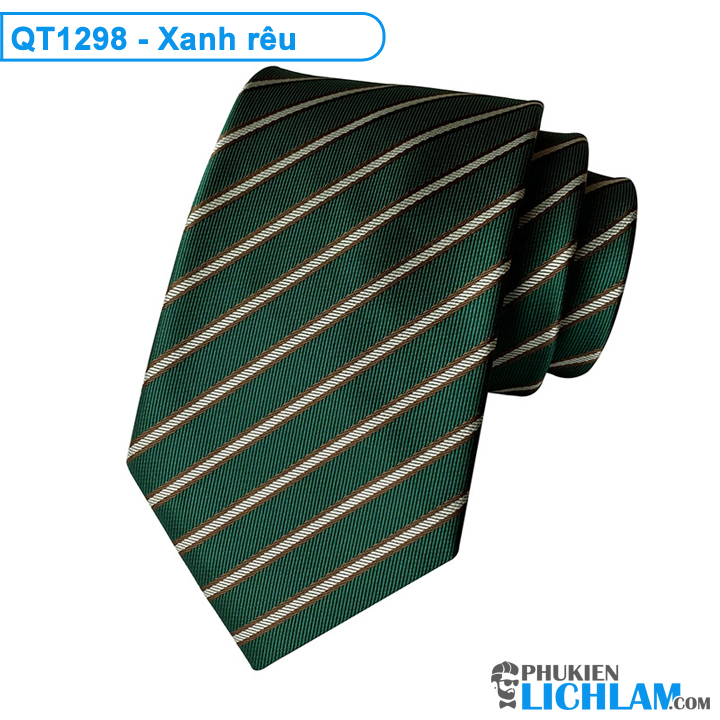 Cà vạt nam bản lớn lụa cao cấp 8cm x 146cm QT1298 (Sọc xanh rêu)